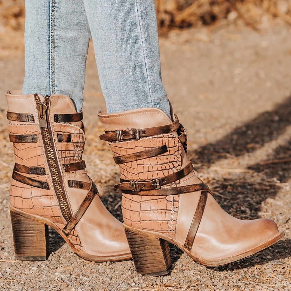 Freebird Baker style Pink and Brown Heeled Leather Boots